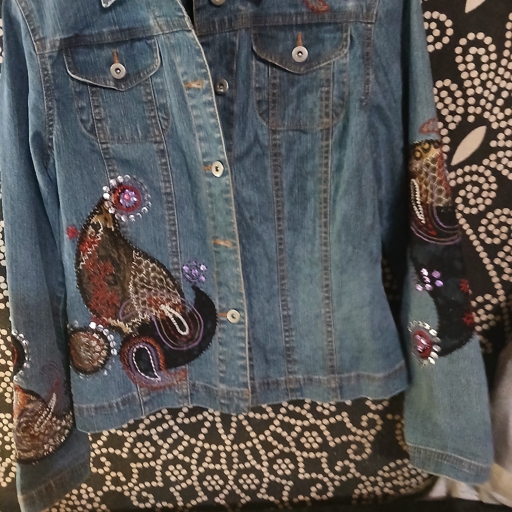Ruby Rd. Embroidered Jean Jacket - Blue With Mult… - image 7